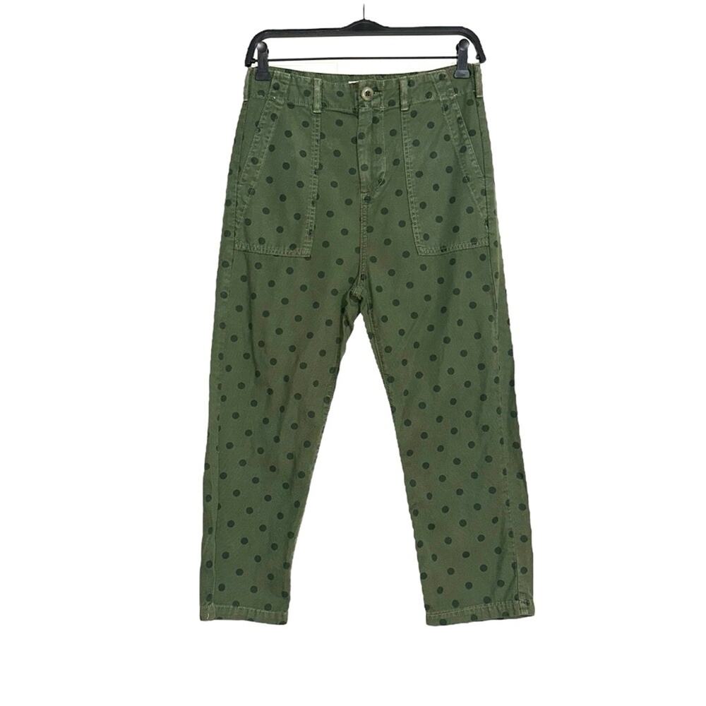 THE GREAT. Ranger Crop Green Polka Dot Cargo Pants 24